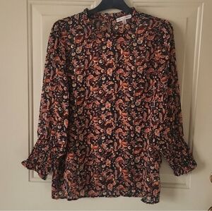 Maison D’Amelie Blouse Sheer Textured Paisley Top sz S